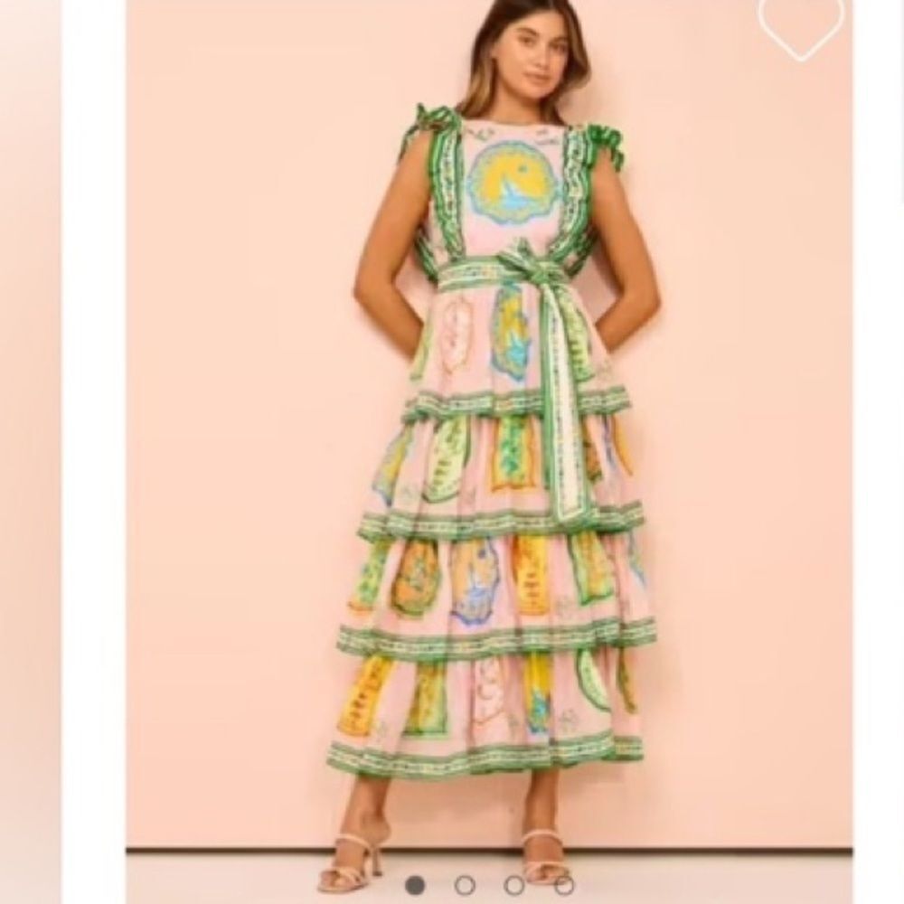 ALEMAIS PORCELAIN FRILL MIDI DRESS IN PINK by Anthropologie